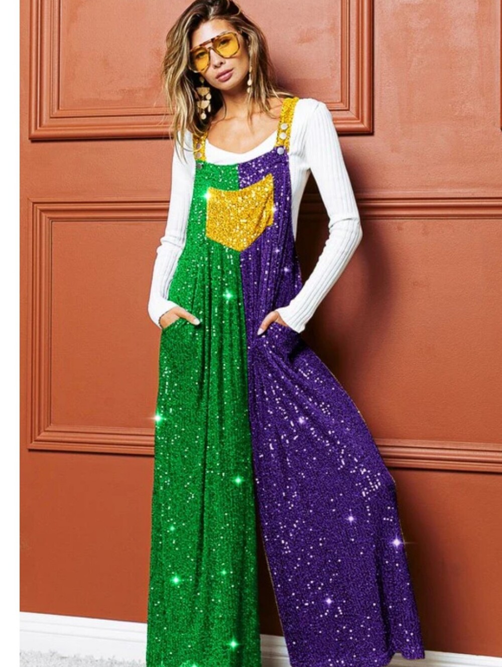 New Bibi Mardi Gras Sequin Colorful Jumpuit